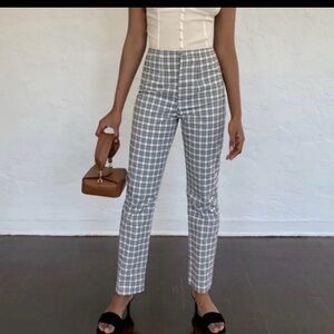Reformation Lela Plaid Black White Trouser Straight Leg Pant